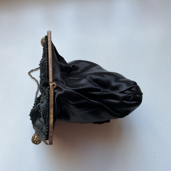 29. Vintage Black Beaded Clutch Satin Inside - Picture 9 of 12